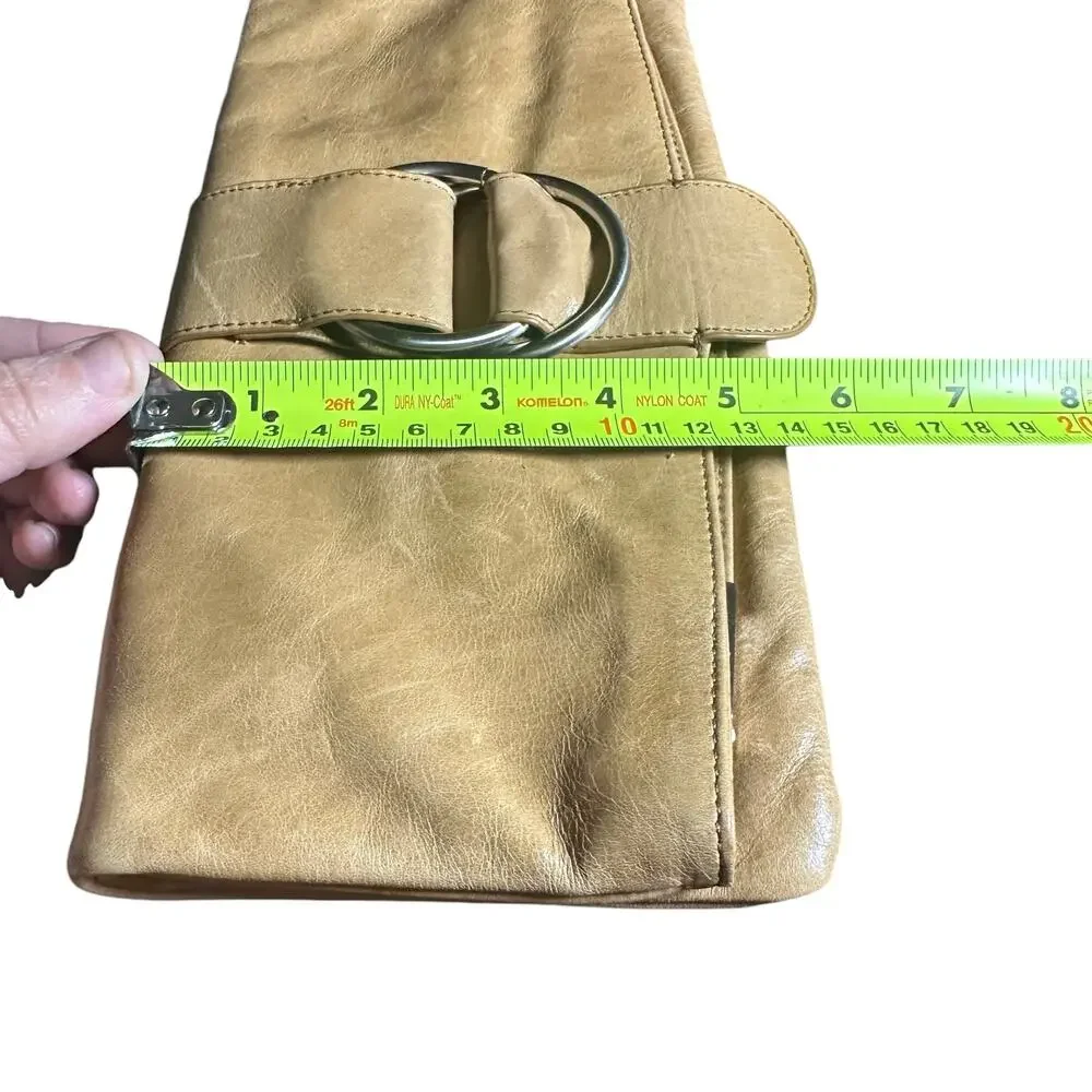 Hobo international Madeline fold over distressed leather clutch tan